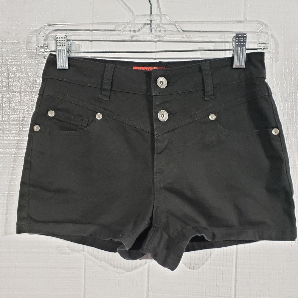 High Waisted Double Button Black Shorts E62